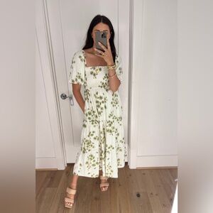 Abercrombie & Fitch x Dede & Emily Smocked Puff Sleeve Floral Midi Dress